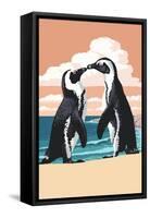 Black-Footed Penguins Kissing-Lantern Press-Framed Stretched Canvas
