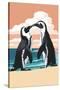 Black-Footed Penguins Kissing-Lantern Press-Stretched Canvas