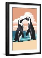 Black-Footed Penguins Kissing-Lantern Press-Framed Art Print