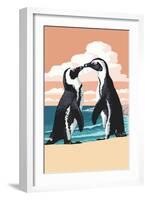 Black-Footed Penguins Kissing-Lantern Press-Framed Art Print