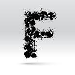 Letter F Formed By Inkblots-Black Fox-Framed Stretched Canvas