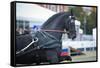 Black Friesian Horse Carriage Driving-olgaru79-Framed Stretched Canvas