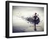 Black Girl, with a Black Dress Which Becomes Paint, Standing on a Pier-olly2-Framed Art Print