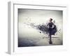 Black Girl, with a Black Dress Which Becomes Paint, Standing on a Pier-olly2-Framed Art Print