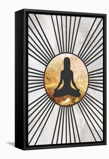 Black Gold Yoga Sun 1-Sarah Manovski-Framed Stretched Canvas