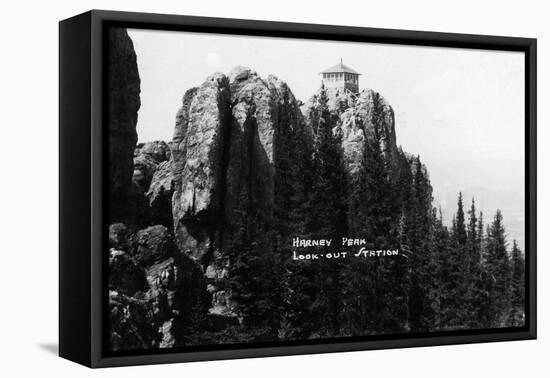 Black Hills Nat'l Forest, South Dakota - Harney Peak Look-out Station-Lantern Press-Framed Stretched Canvas