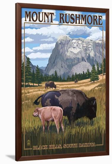 Black Hills, South Dakota - Bison Grazing-Lantern Press-Framed Art Print