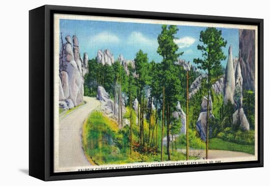 Black Hills, South Dakota, Custer State Park View of Needle Hwy Hairpin Curve-Lantern Press-Framed Stretched Canvas