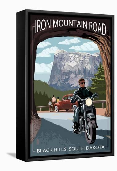 Black Hills, South Dakota - Iron Mountain Road Biker Scene-Lantern Press-Framed Stretched Canvas