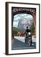 Black Hills, South Dakota - Iron Mountain Road Biker Scene-Lantern Press-Framed Art Print