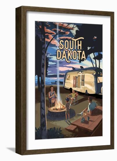 Black Hills, South Dakota - Retro Camper & Lake - Camp Lantern Press Artwork-Lantern Press-Framed Art Print