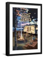 Black Hills, South Dakota - Retro Camper & Lake - Camp Lantern Press Artwork-Lantern Press-Framed Art Print