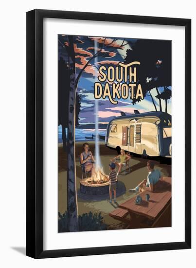 Black Hills, South Dakota - Retro Camper & Lake - Camp Lantern Press Artwork-Lantern Press-Framed Art Print