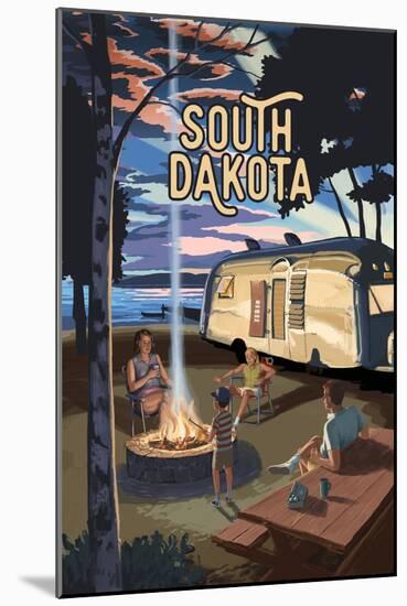 Black Hills, South Dakota - Retro Camper & Lake - Camp Lantern Press Artwork-Lantern Press-Mounted Art Print