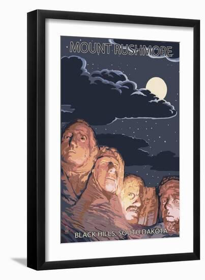 Black Hills, South Dakota - Rushmore at Night-Lantern Press-Framed Art Print