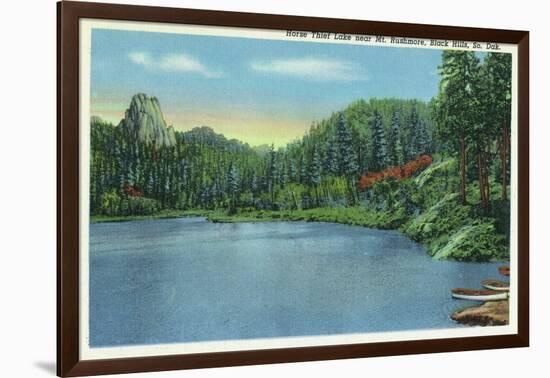 Black Hills, South Dakota, View of Horse Thief Lake near Mount Rushmore-Lantern Press-Framed Art Print