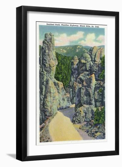 Black Hills, South Dakota - View of Sentinel Rock on the Needles Highway, c.1935-Lantern Press-Framed Art Print