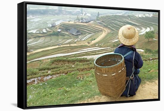 Black Hmong Ethnic Group and Rice Fields, Sapa Area, Vietnam, Indochina, Southeast Asia, Asia-Bruno Morandi-Framed Stretched Canvas