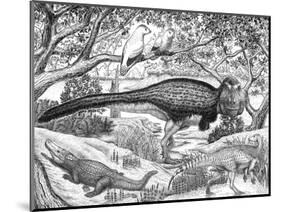 Black Ink Drawing of Extinct Animals from the Hell Creek Formation-null-Mounted Art Print