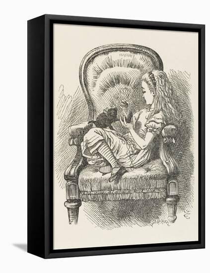 Black Kitten Alice and the Black Kitten-John Tenniel-Framed Stretched Canvas