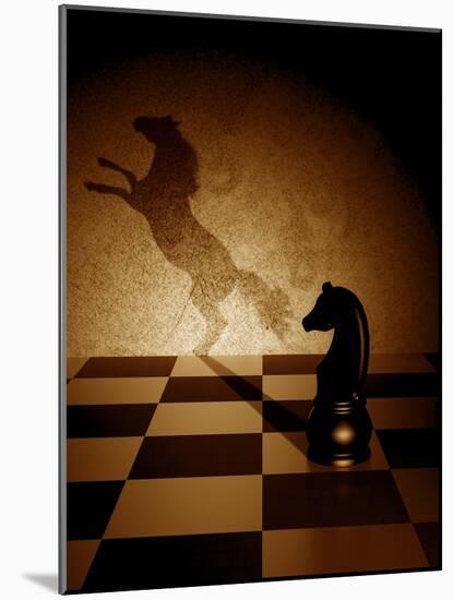 Black Knight With An Art Shadow As A Wild Horse-viperagp-Mounted Art Print