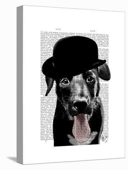 Black Labrador in Bowler Hat-Fab Funky-Stretched Canvas