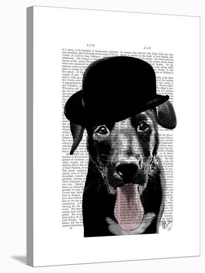 Black Labrador in Bowler Hat-Fab Funky-Stretched Canvas