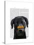 Black Labrador with Bone on Nose-Fab Funky-Stretched Canvas