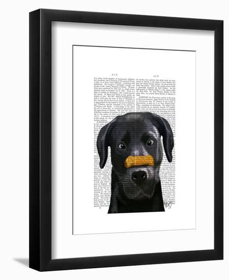 Black Labrador with Bone on Nose-Fab Funky-Framed Art Print