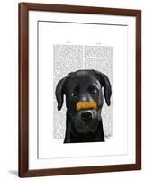 Black Labrador with Bone on Nose-Fab Funky-Framed Art Print