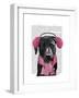 Black Labrador with Ear Muffs-Fab Funky-Framed Art Print