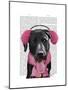 Black Labrador with Ear Muffs-Fab Funky-Mounted Art Print