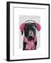 Black Labrador with Ear Muffs-Fab Funky-Framed Art Print