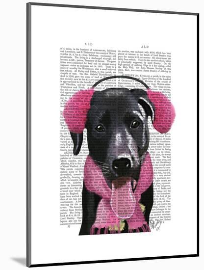 Black Labrador with Ear Muffs-Fab Funky-Mounted Art Print