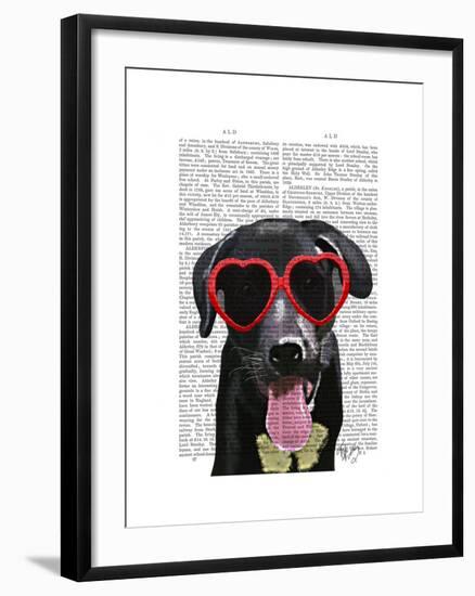 Black Labrador with Heart Sunglasses-Fab Funky-Framed Art Print