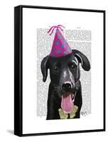 Black Labrador with Party Hat-Fab Funky-Framed Stretched Canvas