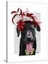 Black Labrador with Red Fascinator-Fab Funky-Stretched Canvas