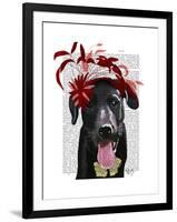 Black Labrador with Red Fascinator-Fab Funky-Framed Art Print