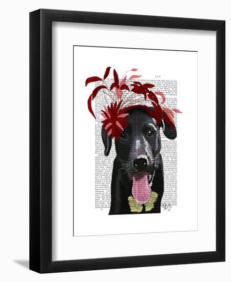 Black Labrador with Red Fascinator-Fab Funky-Framed Art Print