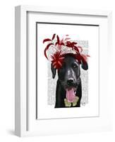 Black Labrador with Red Fascinator-Fab Funky-Framed Art Print