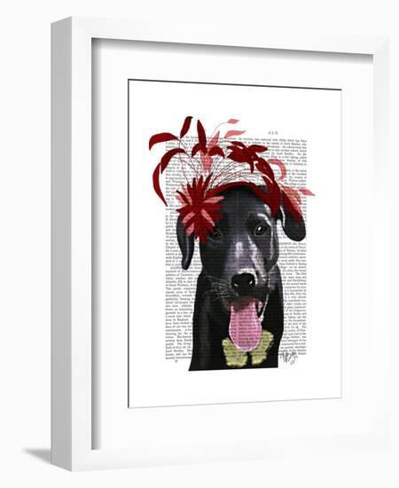 Black Labrador with Red Fascinator-Fab Funky-Framed Art Print