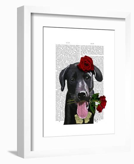 Black Labrador with Roses-Fab Funky-Framed Art Print