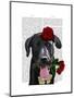 Black Labrador with Roses-Fab Funky-Mounted Art Print