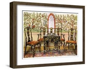 Black Lacquer Settee, Chairs and Table and Red Lacquer Mirror, 1910-Edwin Foley-Framed Giclee Print