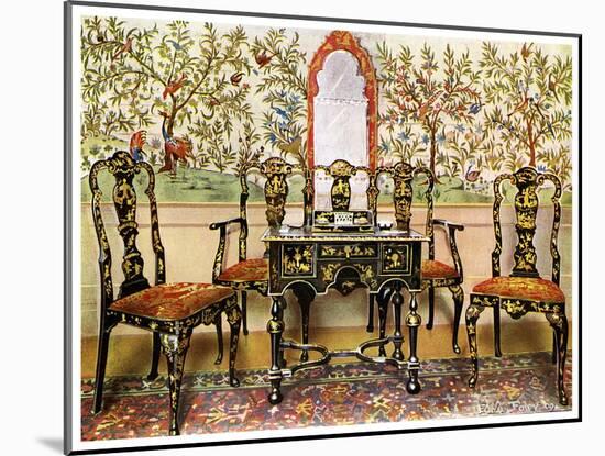 Black Lacquer Settee, Chairs and Table and Red Lacquer Mirror, 1910-Edwin Foley-Mounted Giclee Print