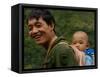 Black Lisu Carrying Baby at Market near Fugong, Nujiang Prefecture, Yunnan Province, China-Pete Oxford-Framed Stretched Canvas