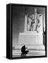 Black Man and Small Boy Kneeling Prayerfully on Steps on Front of Statue in the Lincoln Memorial-Thomas D^ Mcavoy-Framed Stretched Canvas