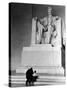 Black Man and Small Boy Kneeling Prayerfully on Steps on Front of Statue in the Lincoln Memorial-Thomas D^ Mcavoy-Stretched Canvas