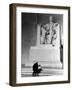 Black Man and Small Boy Kneeling Prayerfully on Steps on Front of Statue in the Lincoln Memorial-Thomas D^ Mcavoy-Framed Premium Photographic Print