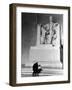 Black Man and Small Boy Kneeling Prayerfully on Steps on Front of Statue in the Lincoln Memorial-Thomas D^ Mcavoy-Framed Photographic Print